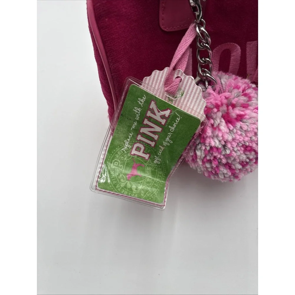 Y2K Victoria Secret Pink Love Purse Handle Pom Pom Key Chain‎ Tags Velvet